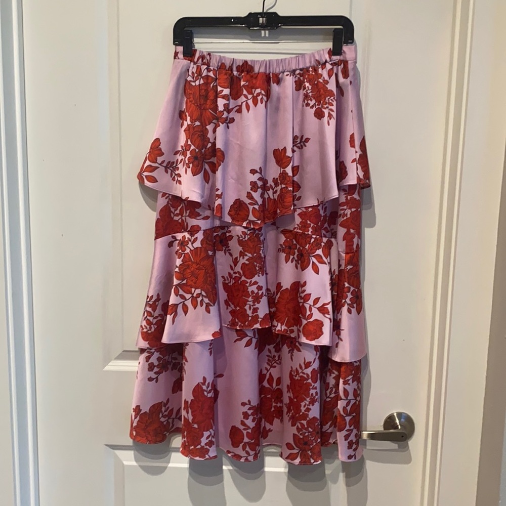 Romantic Pink & Red Rose Midi-Skirt